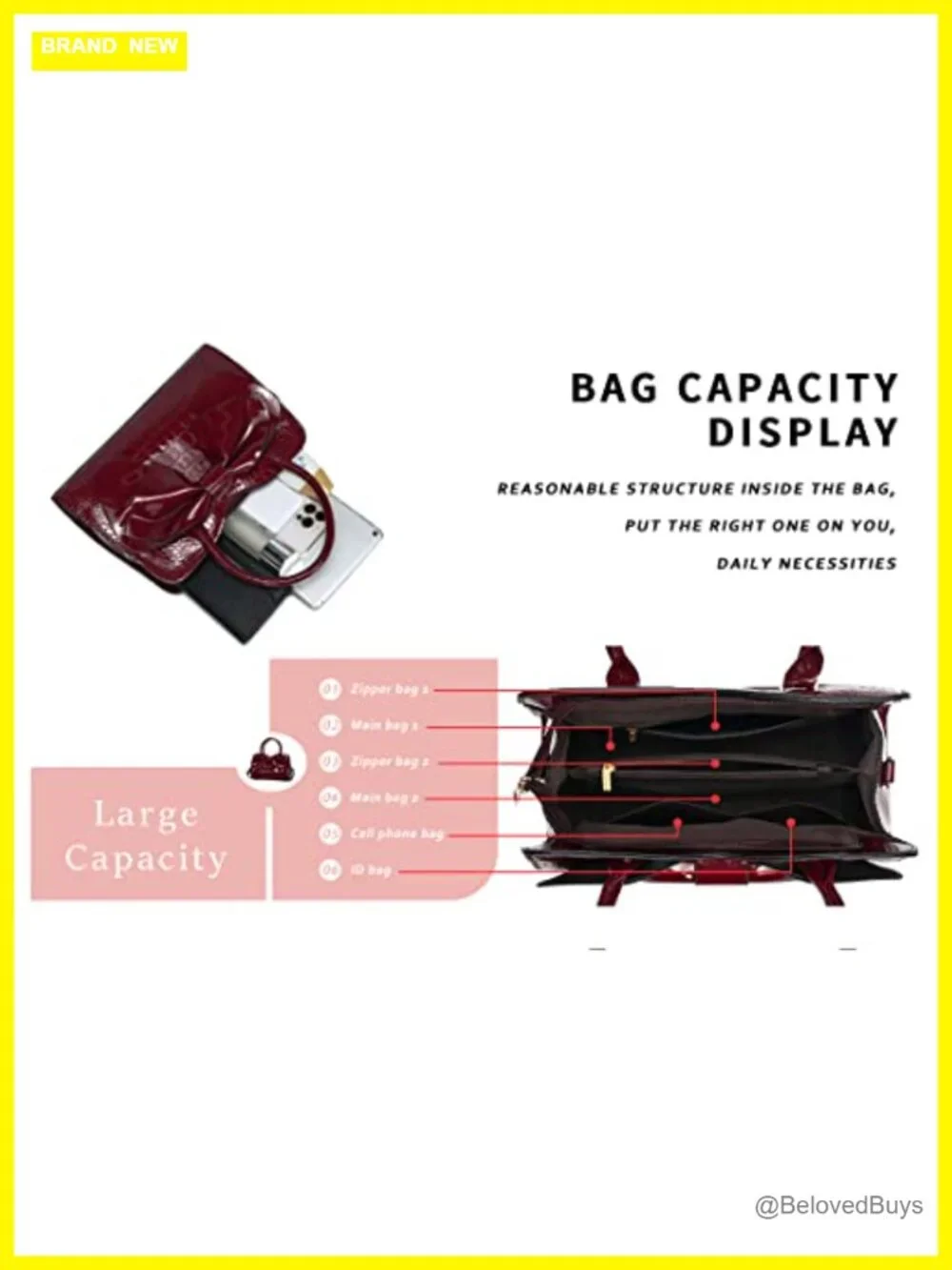 Women PU Leather Satchel Handbag with Removable Strap Tote Shoulder Bag